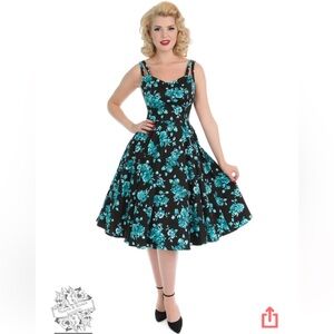 🩵💙🩵Hearts & Roses Midi Swing Dress - Black with Blue Floral